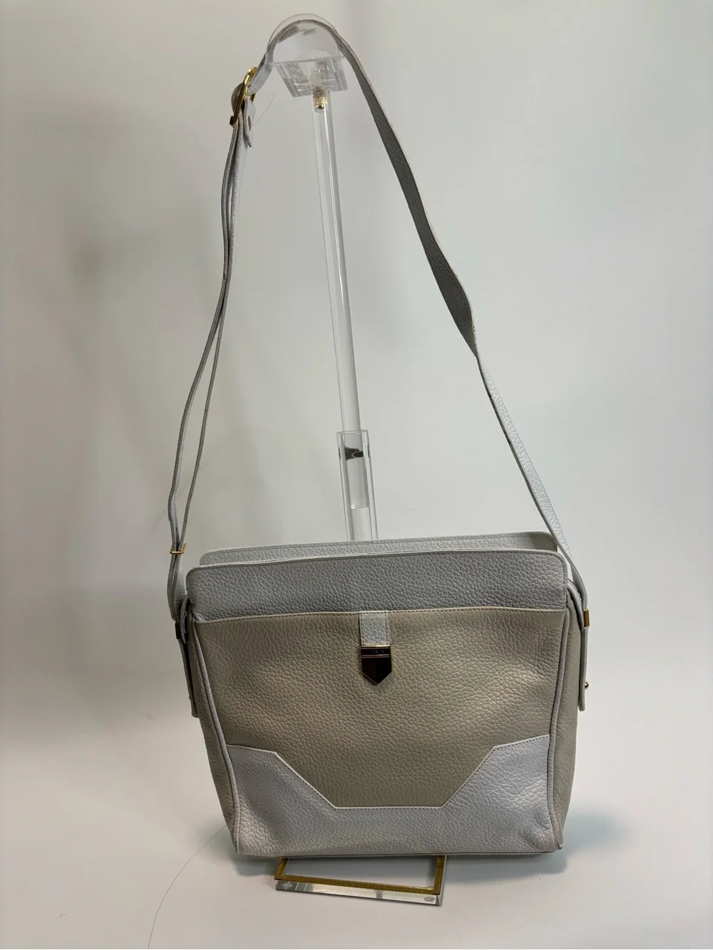 LANVIN ($1,500) White/Beige Medium Shoulder/Crossbody Bag AUTHENTIC
